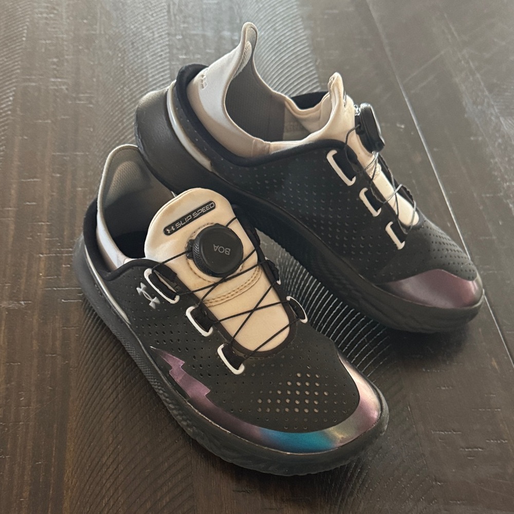 Boys Under Armour Black and Purple Athletic Shoes - Size 4.5Y